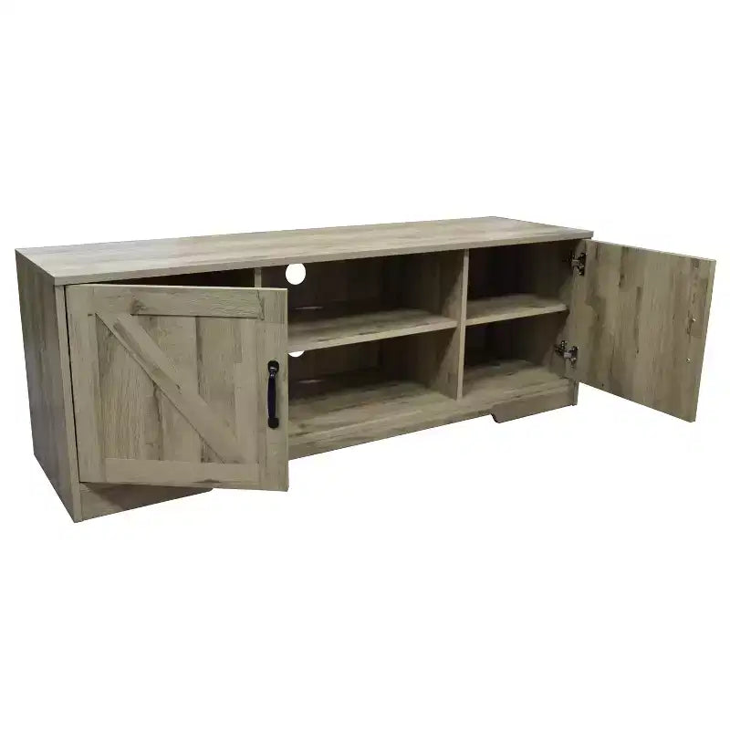 Meuble TV de ferme AndMakers de 150 cm pour téléviseurs jusqu'à 150 cm avec 2 armoires de rangement, meuble console TV en bois avec portes coulissantes de style grange et espace de rangement