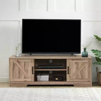 Meuble TV de ferme AndMakers de 150 cm pour téléviseurs jusqu'à 150 cm avec 2 armoires de rangement, meuble console TV en bois avec portes coulissantes de style grange et espace de rangement