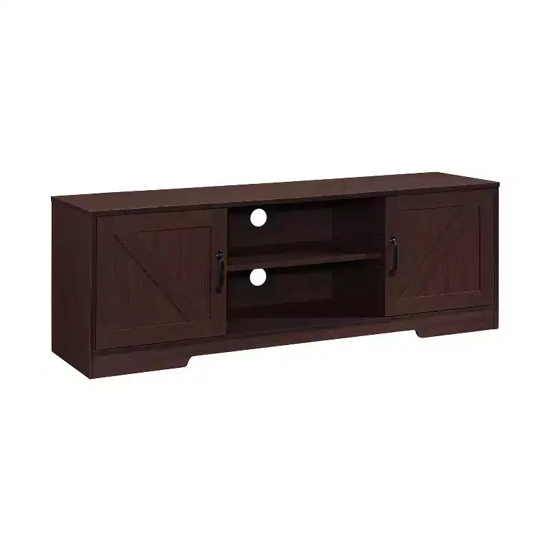 Meuble TV de ferme AndMakers de 150 cm pour téléviseurs jusqu'à 150 cm avec 2 armoires de rangement, meuble console TV en bois avec portes coulissantes de style grange et espace de rangement