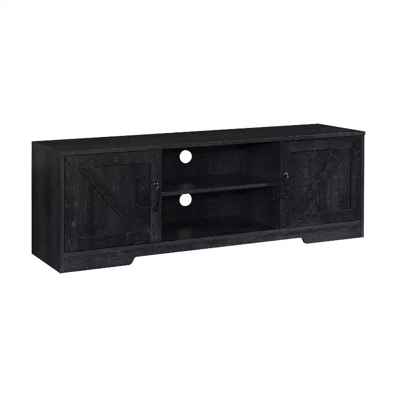 Meuble TV de ferme AndMakers de 150 cm pour téléviseurs jusqu'à 150 cm avec 2 armoires de rangement, meuble console TV en bois avec portes coulissantes de style grange et espace de rangement