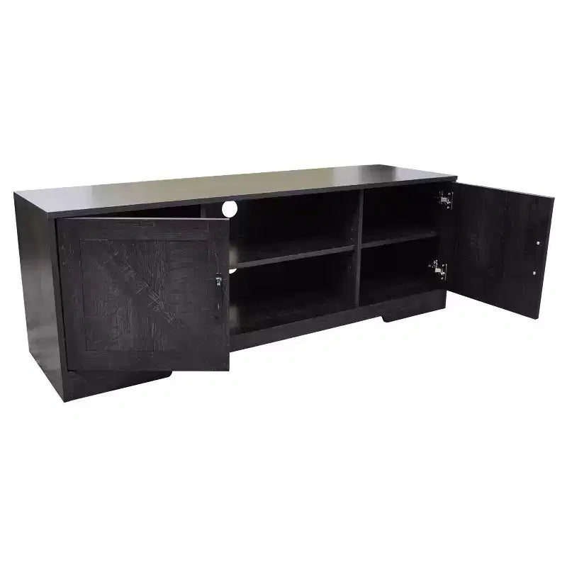 Meuble TV de ferme AndMakers de 150 cm pour téléviseurs jusqu'à 150 cm avec 2 armoires de rangement, meuble console TV en bois avec portes coulissantes de style grange et espace de rangement