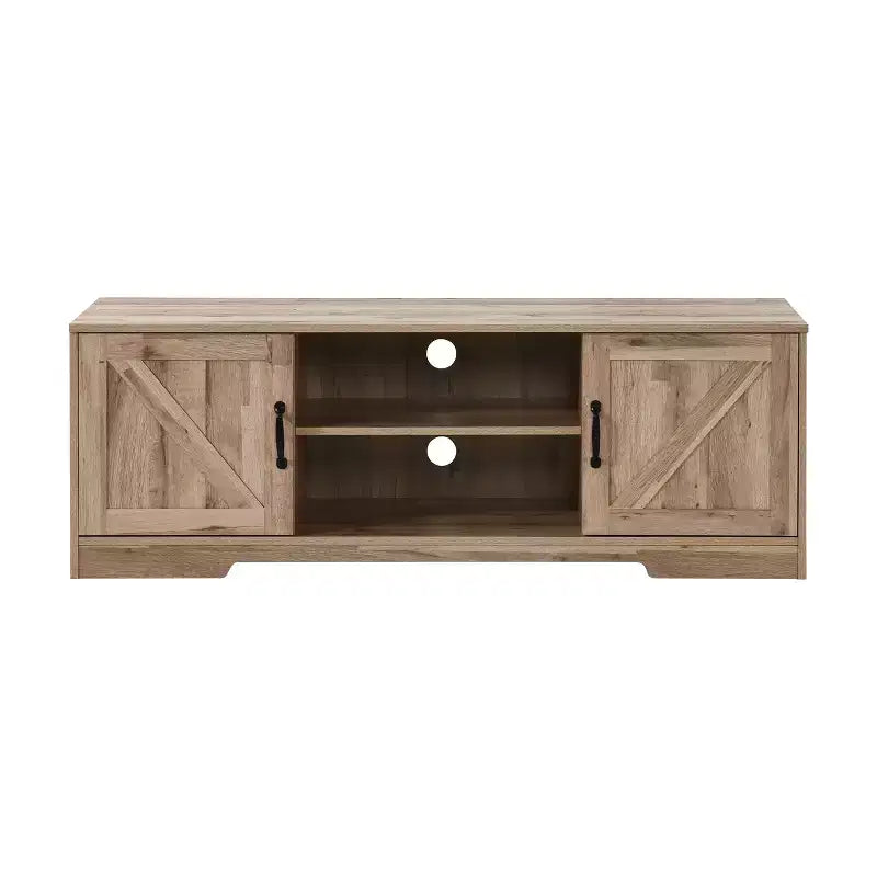 Meuble TV de ferme AndMakers de 150 cm pour téléviseurs jusqu'à 150 cm avec 2 armoires de rangement, meuble console TV en bois avec portes coulissantes de style grange et espace de rangement