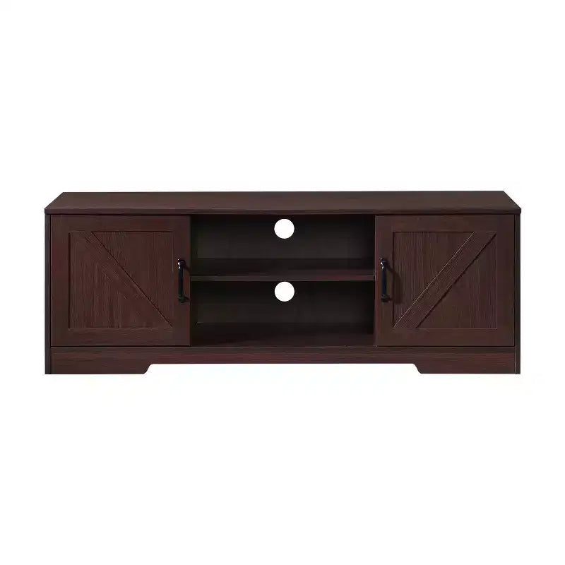 Meuble TV de ferme AndMakers de 150 cm pour téléviseurs jusqu'à 150 cm avec 2 armoires de rangement, meuble console TV en bois avec portes coulissantes de style grange et espace de rangement