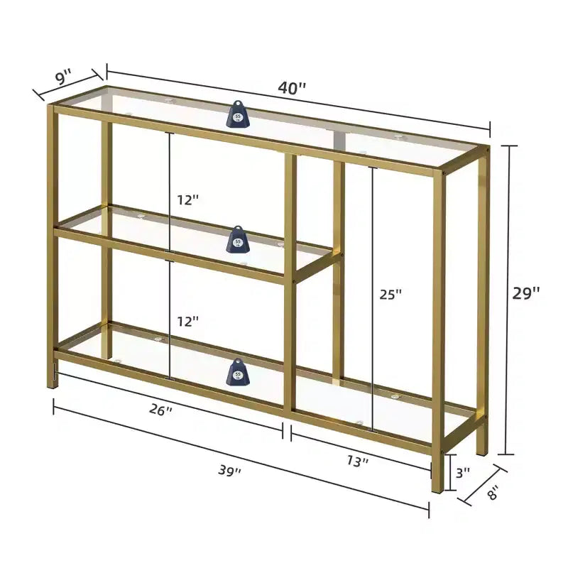 Neutypechic Table console étroite moderne en métal, table d'entrée rectangulaire avec rangement, structure en fer, plateau en verre trempé - 40 x 9