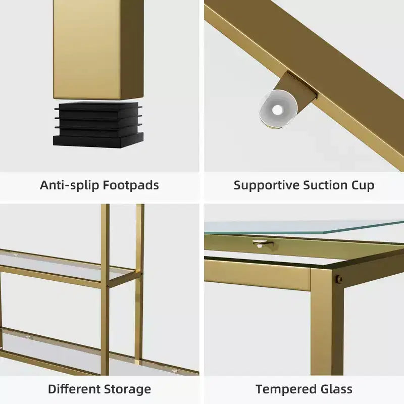 Neutypechic Table console étroite moderne en métal, table d'entrée rectangulaire avec rangement, structure en fer, plateau en verre trempé - 40 x 9