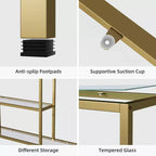 Neutypechic Table console étroite moderne en métal, table d'entrée rectangulaire avec rangement, structure en fer, plateau en verre trempé - 40 x 9