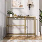 Neutypechic Table console étroite moderne en métal, table d'entrée rectangulaire avec rangement, structure en fer, plateau en verre trempé - 40 x 9