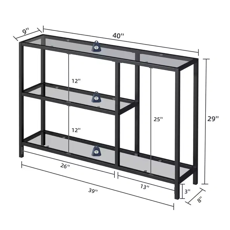 Neutypechic Table console étroite moderne en métal, table d'entrée rectangulaire avec rangement, structure en fer, plateau en verre trempé - 40 x 9