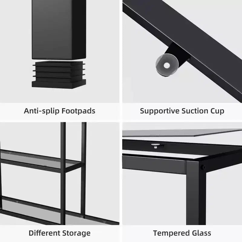 Neutypechic Table console étroite moderne en métal, table d'entrée rectangulaire avec rangement, structure en fer, plateau en verre trempé - 40 x 9