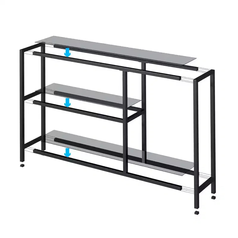Neutypechic Table console étroite moderne en métal, table d'entrée rectangulaire avec rangement, structure en fer, plateau en verre trempé - 40 x 9