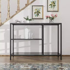Neutypechic Table console étroite moderne en métal, table d'entrée rectangulaire avec rangement, structure en fer, plateau en verre trempé - 40 x 9