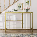 Neutypechic Table console étroite moderne en métal, table d'entrée rectangulaire avec rangement, structure en fer, plateau en verre trempé - 40 x 9