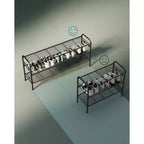 SONGMICS Étagère à Chaussures, Organisateur de Chaussures à 3 Niveaux, Rangement pour Chaussures en Métal avec 4 Crochets Latéraux, Peut Contenir 18 Paires de Chaussures, Étagère à Chaussures Réglable en Hauteur, Noir Encre