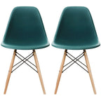 Set of 2 Mid-Century Modern Dining Chairs Armless Plastic Shell Seat with Natural Wooden Eiffel Leg Base, Red