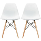 Set of 2 Mid-Century Modern Dining Chairs Armless Plastic Shell Seat with Natural Wooden Eiffel Leg Base, Red