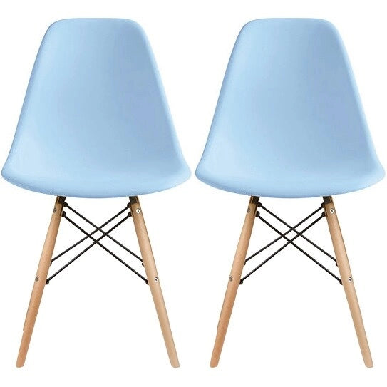 Set of 2 Mid-Century Modern Dining Chairs Armless Plastic Shell Seat with Natural Wooden Eiffel Leg Base, Red