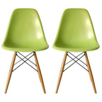 Set of 2 Mid-Century Modern Dining Chairs Armless Plastic Shell Seat with Natural Wooden Eiffel Leg Base, Red