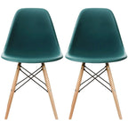 Set of 2 Mid-Century Modern Dining Chairs Armless Plastic Shell Seat with Natural Wooden Eiffel Leg Base, Red