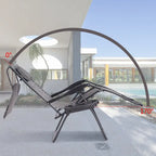 Folding Recliner Lounge Chair w/ Shade Canopy Cup Holder - Gray