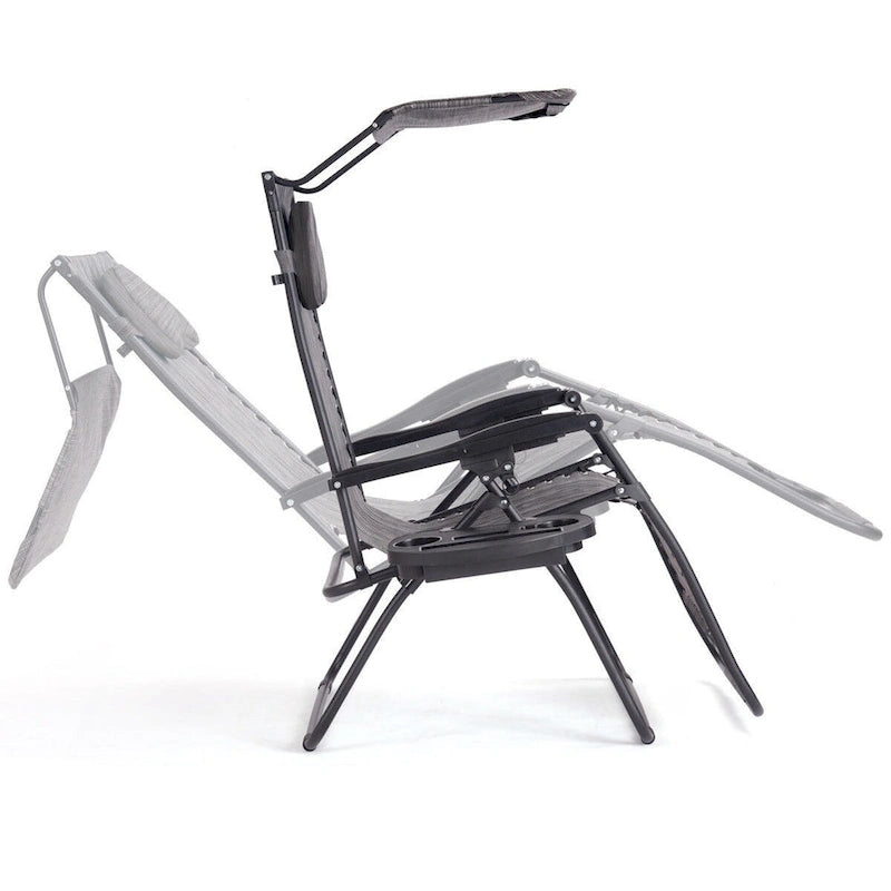 Folding Recliner Lounge Chair w/ Shade Canopy Cup Holder - Gray