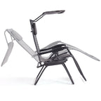 Folding Recliner Lounge Chair w/ Shade Canopy Cup Holder - Gray