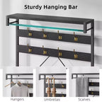 Porte-manteau banc à chaussures Garvee, style industriel, avec rangement pour entrée, aspect bois, grand banc à chaussures avec étagère de rangement et barre de suspension