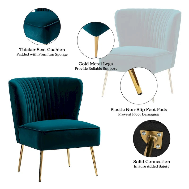 Fauteuil d'appoint sans accoudoirs Monica pour salon, confortable avec dossier capitonné et pieds en métal par HULALA HOME
