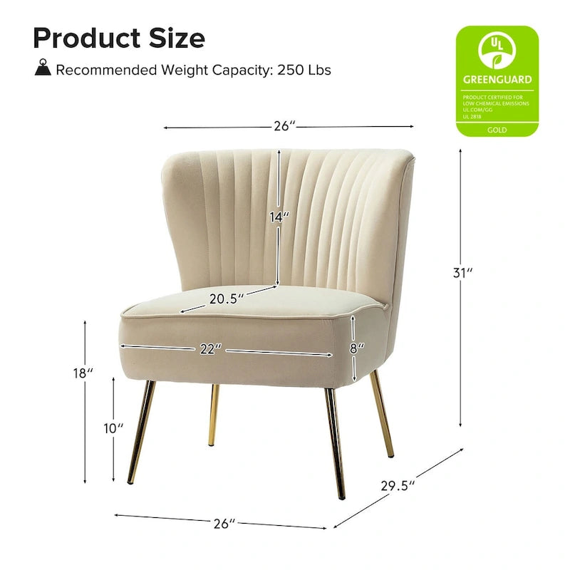 Fauteuil d'appoint sans accoudoirs Monica pour salon, confortable avec dossier capitonné et pieds en métal par HULALA HOME