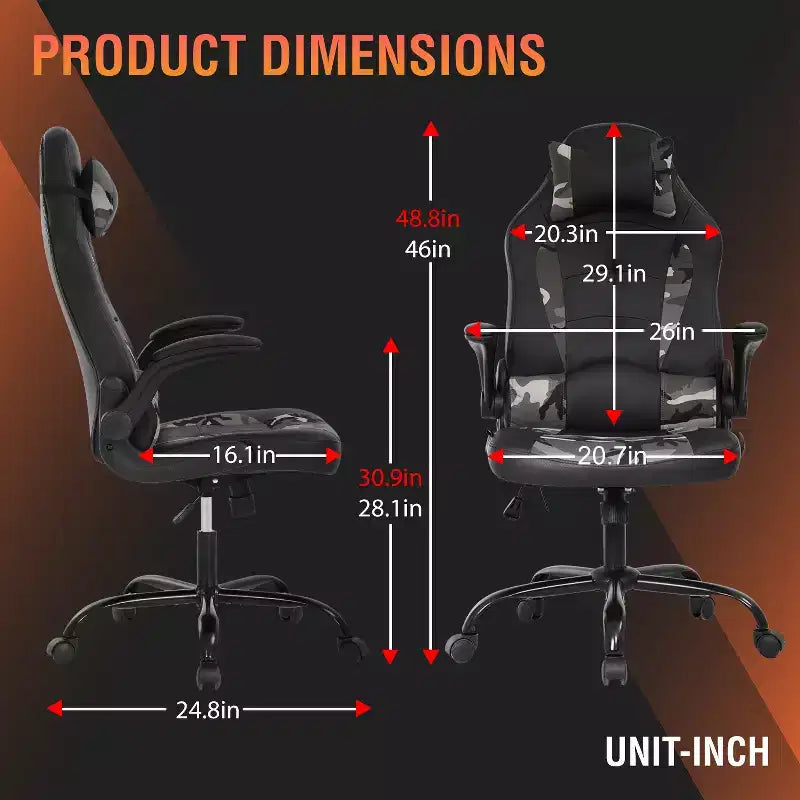 FDW Fauteuil de bureau de jeu Chaise de bureau avec support lombaire Accoudoirs relevables Appuie-tête