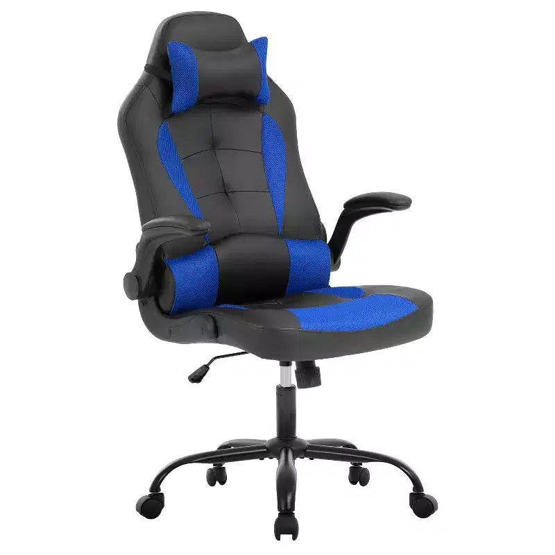 FDW Fauteuil de bureau de jeu Chaise de bureau avec support lombaire Accoudoirs relevables Appuie-tête