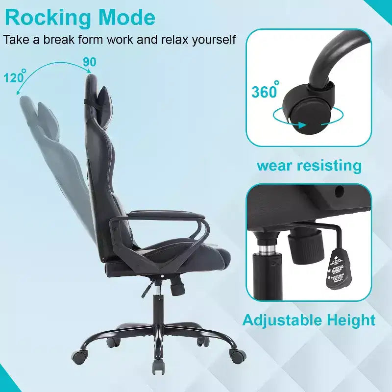 FDW Chaise de Bureau Chaise Gaming Chaise de Bureau Fauteuil de Direction avec Support Lombaire Tabouret Réglable Chaise d'Ordinateur Pivotante à Roulettes