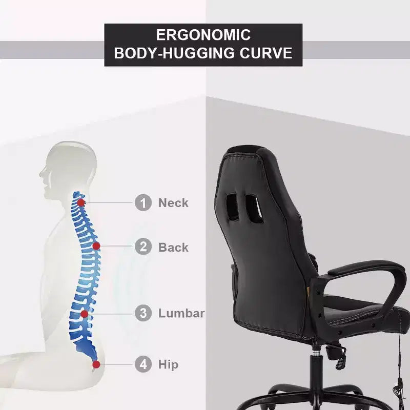 FDW Chaise de bureau gamer, Chaise de bureau ergonomique avec massage, Fauteuil de bureau en cuir PU avec support lombaire, appui-tête et accoudoirs