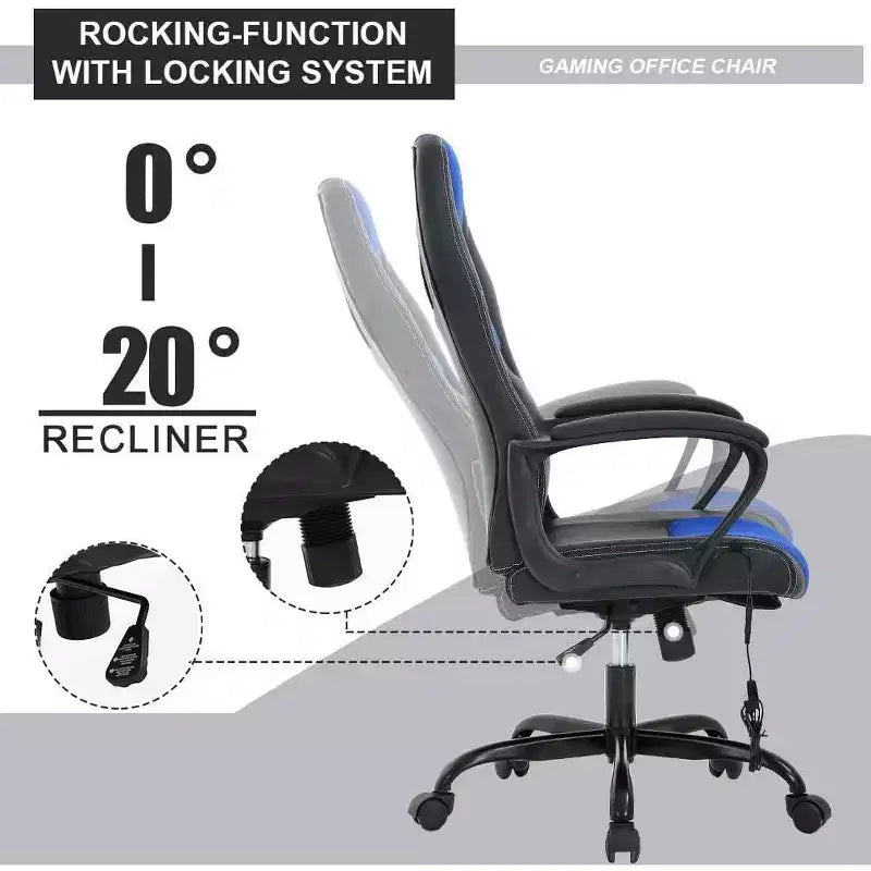 FDW Chaise de bureau gamer, Chaise de bureau ergonomique avec massage, Fauteuil de bureau en cuir PU avec support lombaire, appui-tête et accoudoirs