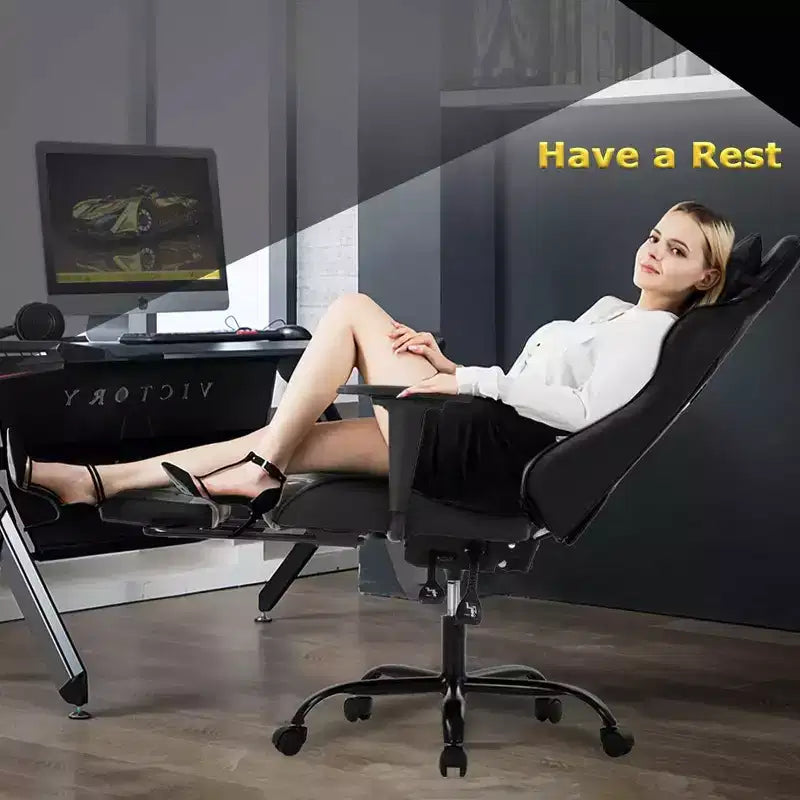 FDW Chaise de Bureau Gaming Fauteuil de Bureau Chaise de Direction Ergonomique en Cuir PU à Dossier Haut avec Support Lombaire et Repose-Pieds