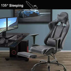 FDW Chaise de Bureau Gaming Fauteuil de Bureau Chaise de Direction Ergonomique en Cuir PU à Dossier Haut avec Support Lombaire et Repose-Pieds