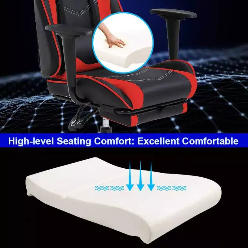 FDW Chaise de Bureau Gaming Fauteuil de Bureau Chaise de Direction Ergonomique en Cuir PU à Dossier Haut avec Support Lombaire et Repose-Pieds