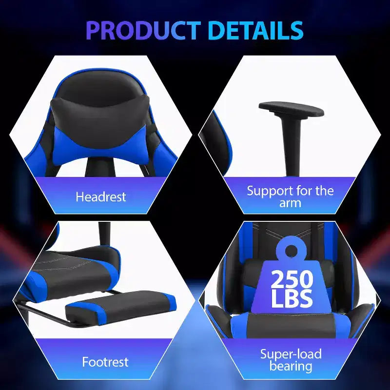 FDW Racing Gaming Chair Video Game Chairs with Computer Desk PU Leather Headrest Lumbar Support & 360-Swivel Seat