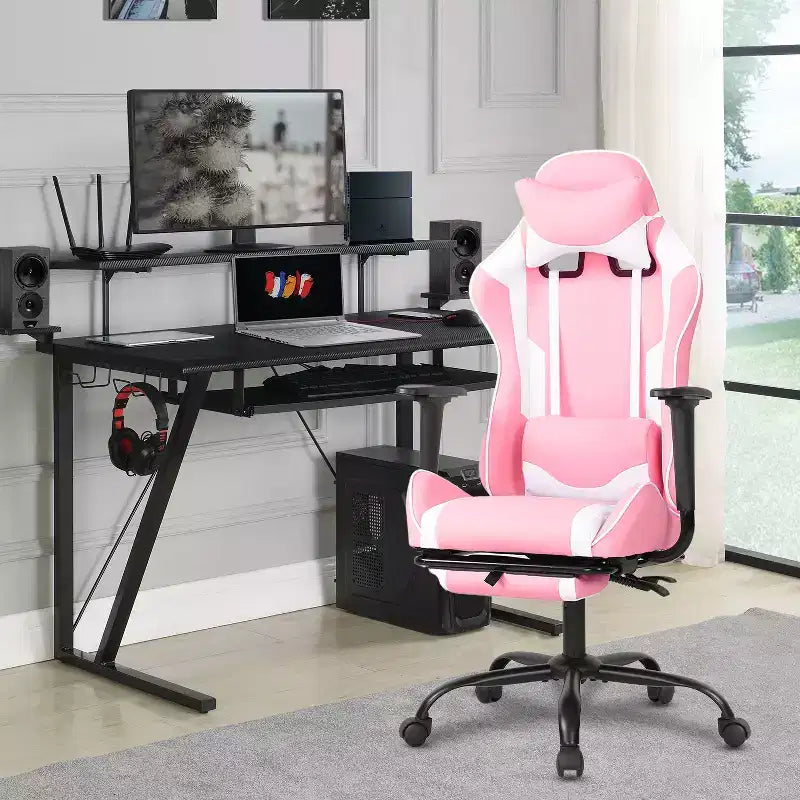 FDW Racing Gaming Chair Video Game Chairs with Computer Desk PU Leather Headrest Lumbar Support & 360-Swivel Seat