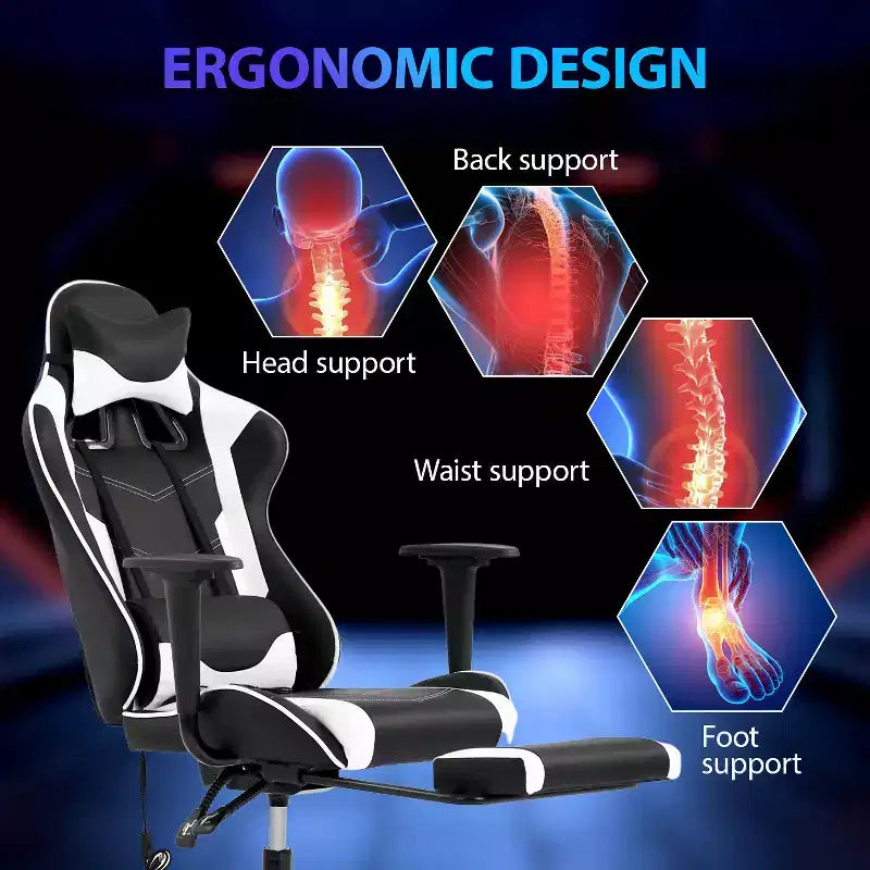 FDW Racing Gaming Chair Video Game Chairs with Computer Desk PU Leather Headrest Lumbar Support & 360-Swivel Seat