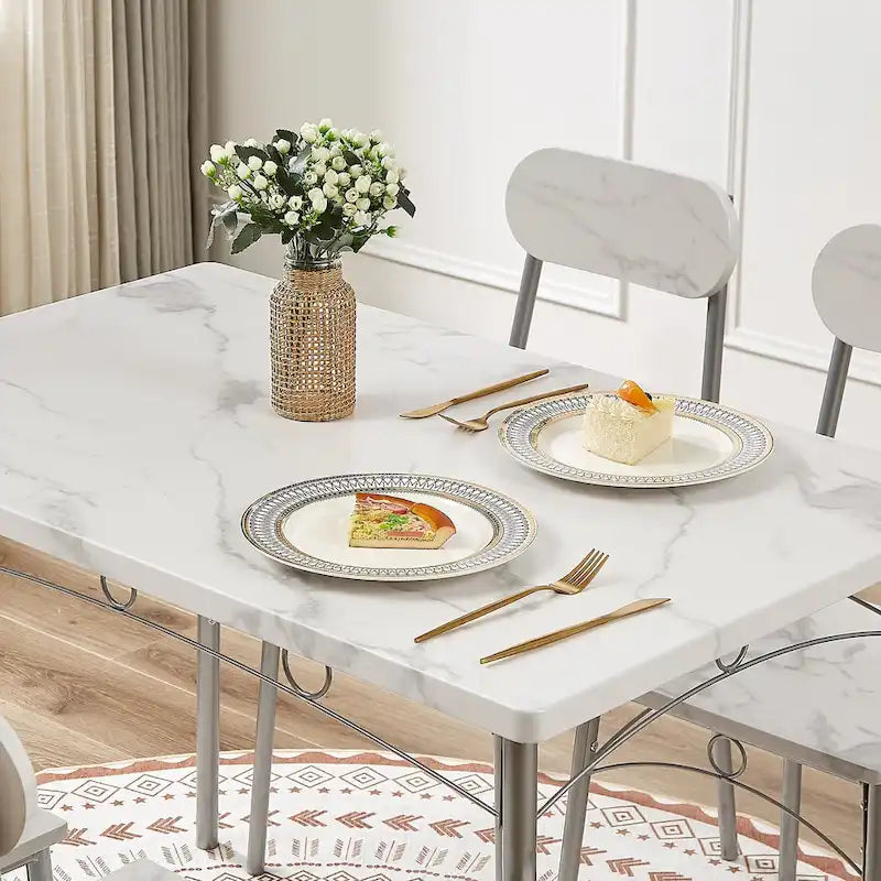 VECELO Dining Table Set, Kitchen Table with 2/4 Chairs, Metal and Wood Rectangular 3/5-Piece Dining Set