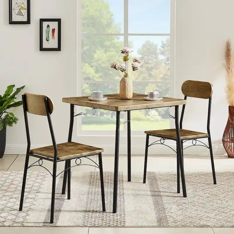 VECELO Dining Table Set, Kitchen Table with 2/4 Chairs, Metal and Wood Rectangular 3/5-Piece Dining Set