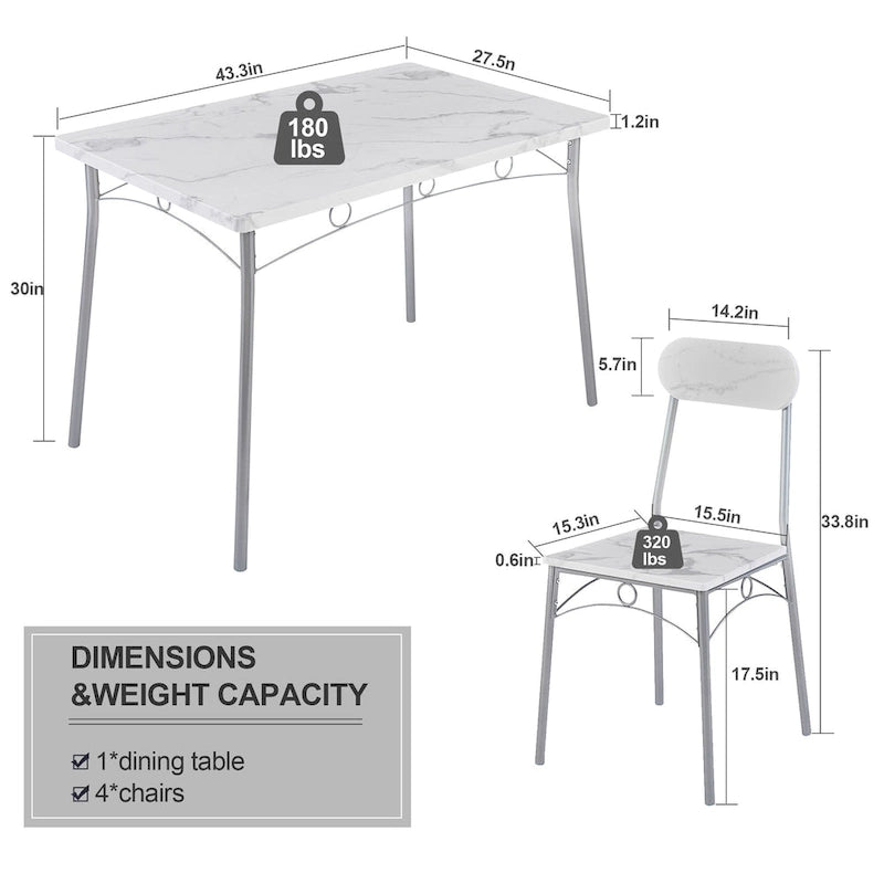 VECELO Dining Table Set, Kitchen Table with 2/4 Chairs, Metal and Wood Rectangular 3/5-Piece Dining Set