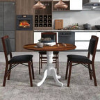 Table de salle à manger en bois avec plateau rond et pieds en tréteaux incurvés - 39.37 x 39.37 x 28.74