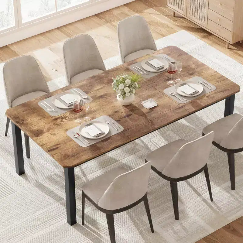 Table à manger industrielle pour 6 à 8 personnes, grande table de cuisine de 200 cm, table à manger en bois, table de cuisine et de salle à manger, table de salle à manger rectangulaire pour 6 personnes