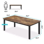 Table à manger industrielle pour 6 à 8 personnes, grande table de cuisine de 200 cm, table à manger en bois, table de cuisine et de salle à manger, table de salle à manger rectangulaire pour 6 personnes