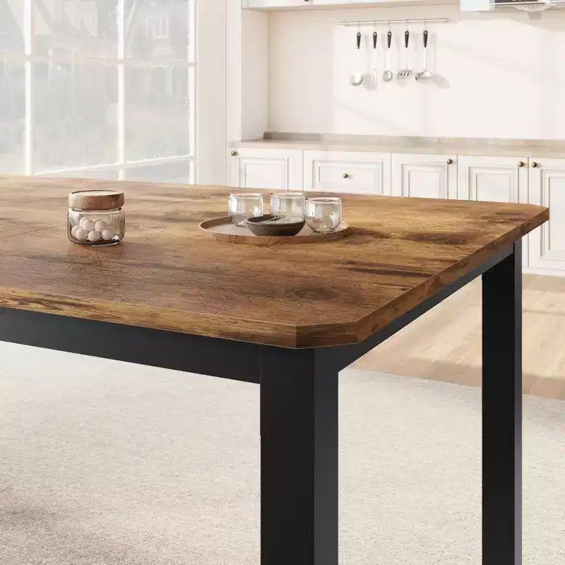 Table à manger industrielle pour 6 à 8 personnes, grande table de cuisine de 200 cm, table à manger en bois, table de cuisine et de salle à manger, table de salle à manger rectangulaire pour 6 personnes