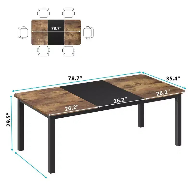 Table à manger industrielle pour 6 à 8 personnes, grande table de cuisine de 200 cm, table à manger en bois, table de cuisine et de salle à manger, table de salle à manger rectangulaire pour 6 personnes