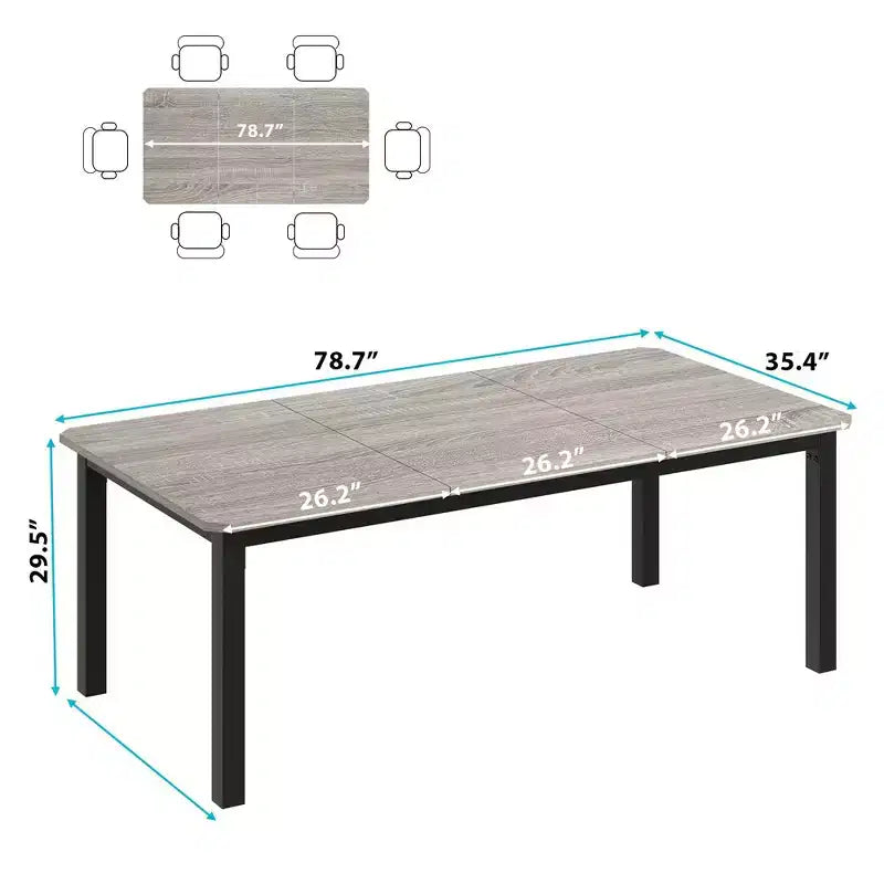 Table à manger industrielle pour 6 à 8 personnes, grande table de cuisine de 200 cm, table à manger en bois, table de cuisine et de salle à manger, table de salle à manger rectangulaire pour 6 personnes