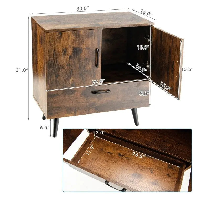 Modern Floor Storage Cabinet with 2 Doors and 1 Pull-out Drawer - 30 x 16 x 31 (L x W x H)