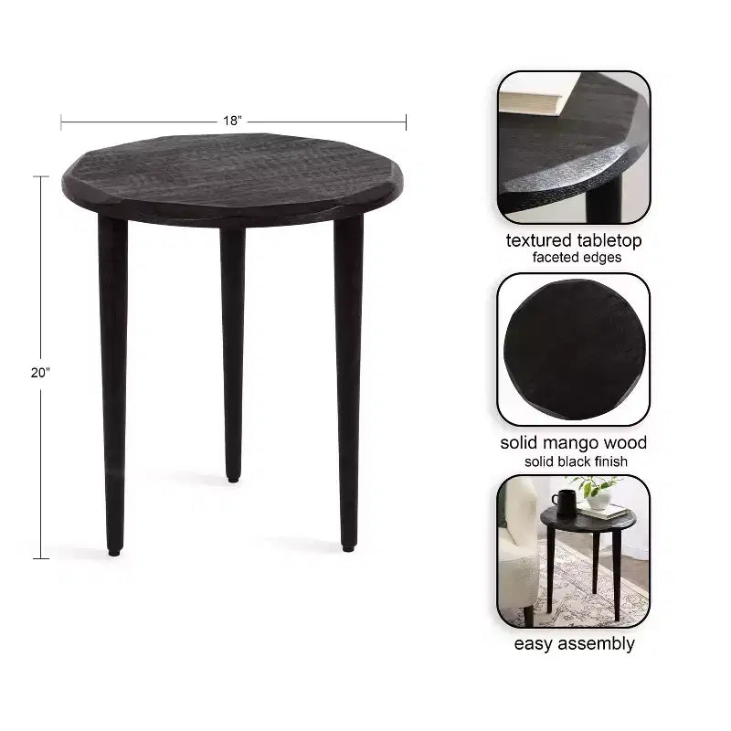 Table d'appoint ronde Kate and Laurel Tavares, 18x18x20, Noir
